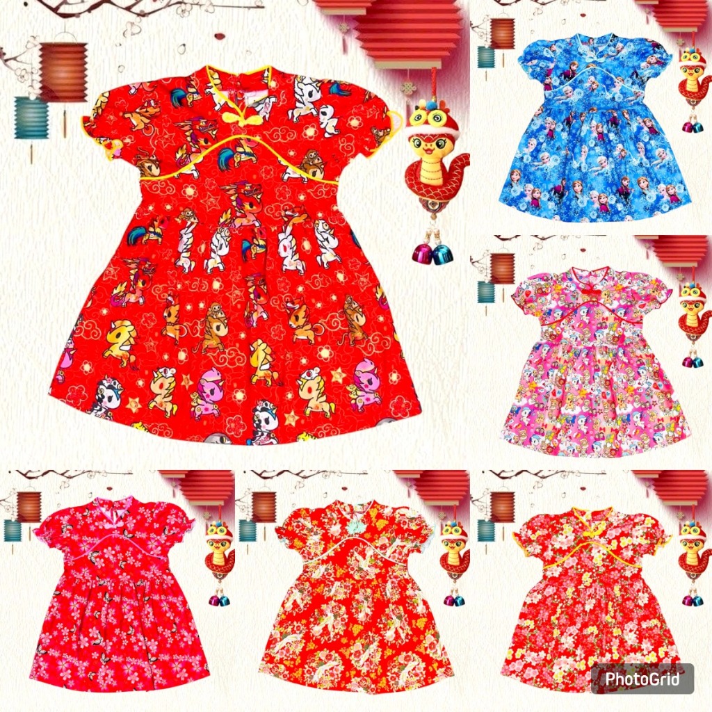 Singapore Souvenir Gift Baby Kids Girls Ruffled Sleeves Floral Cheongsam Dress CNY Chinese New Year Outfit