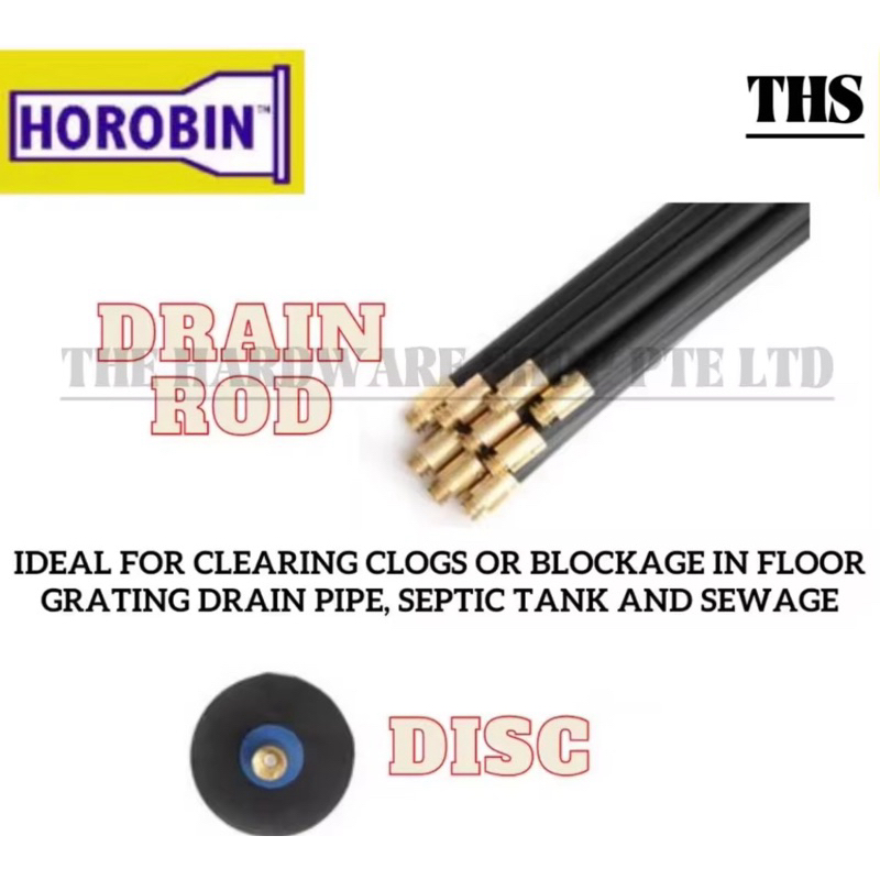 HOROBIN Rod and Disc Set (Rubber Plunger and Drain Rod) - Uses suction ...