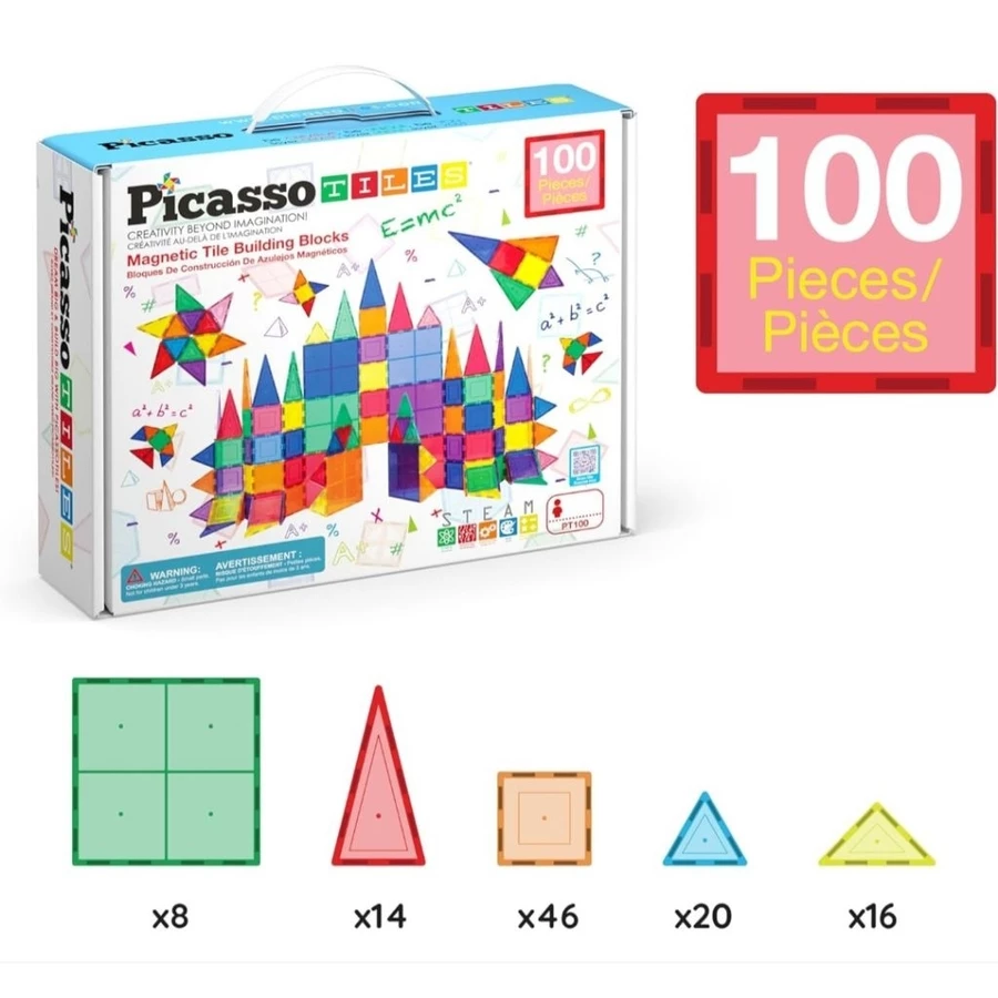 Picasso Magnetic Tiles 100/60 pcs Set - Educational STEM building blocks for creative learning