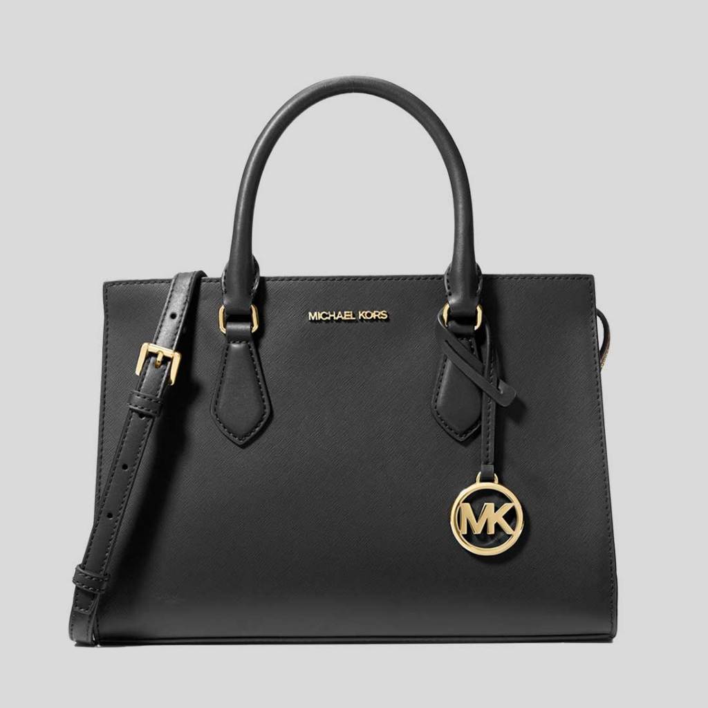 MICHAEL KORS Sheila Medium Faux Saffiano Leather Satchel Black ...