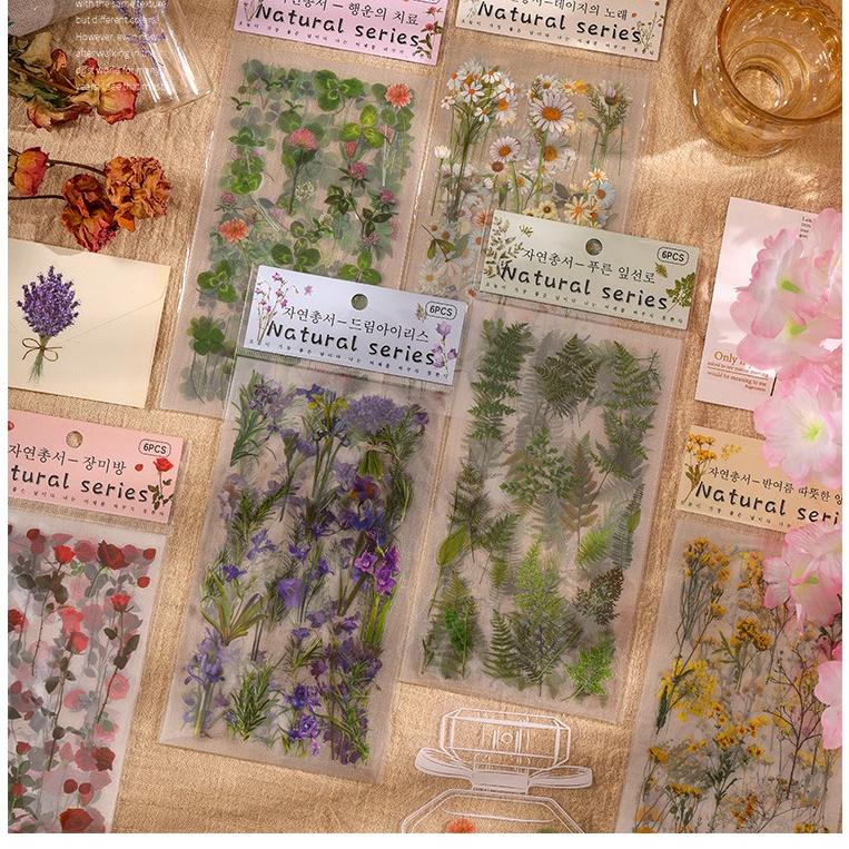 [SG] 6 PCS Flower Stickers Floral Plants Stickers Decoration Plant and ...