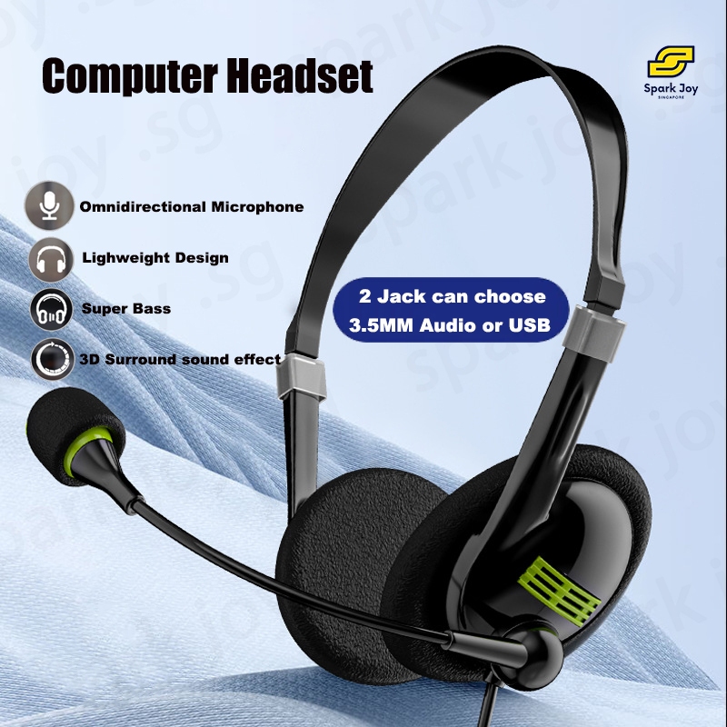 【SG】 USB Headset Rotating Mic Earphone Noise Cancelling 3.5mm USB Jack ...