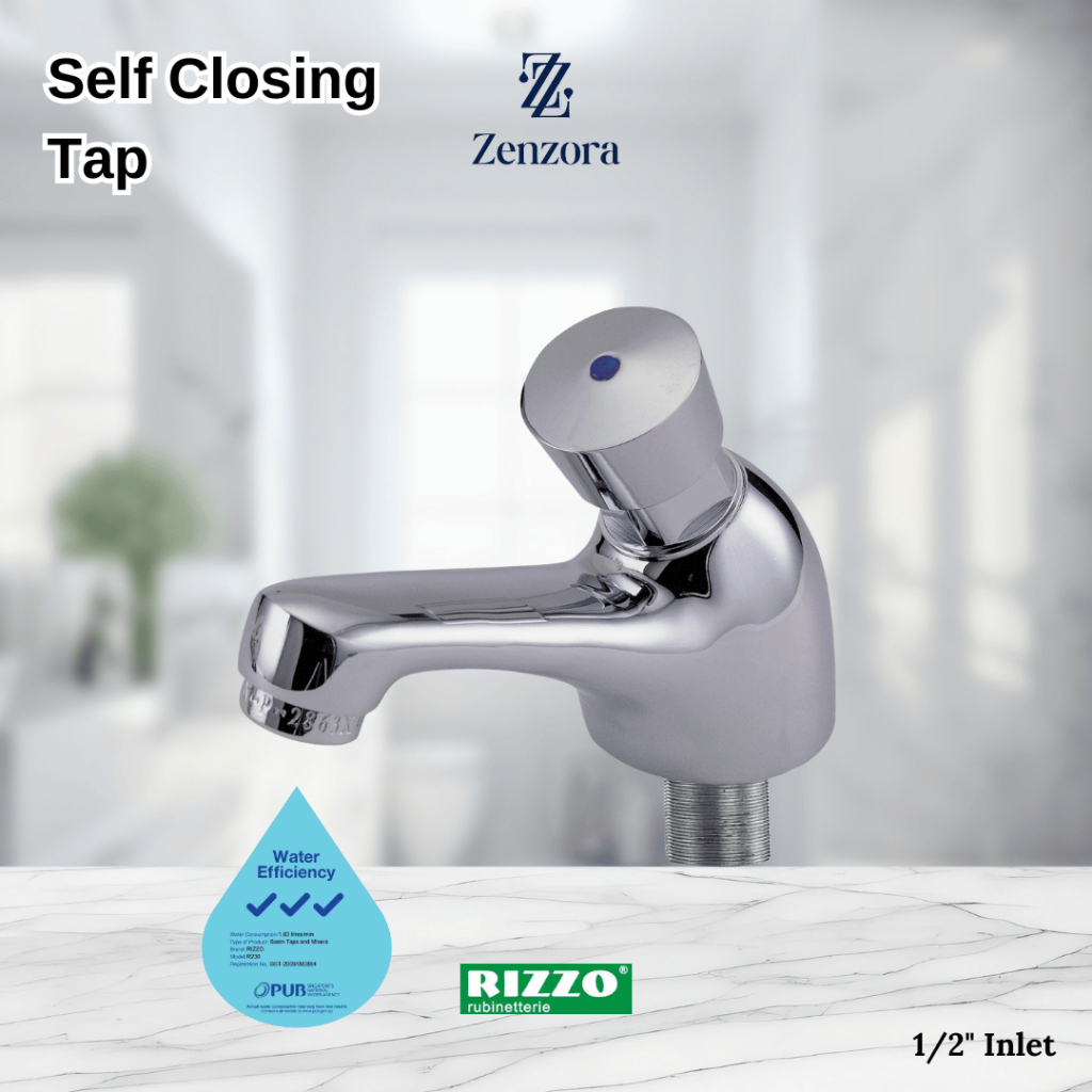 RIZZO Self-Closing Tap – 3 Ticks WELS, Chrome Finish (Basin Tap ...