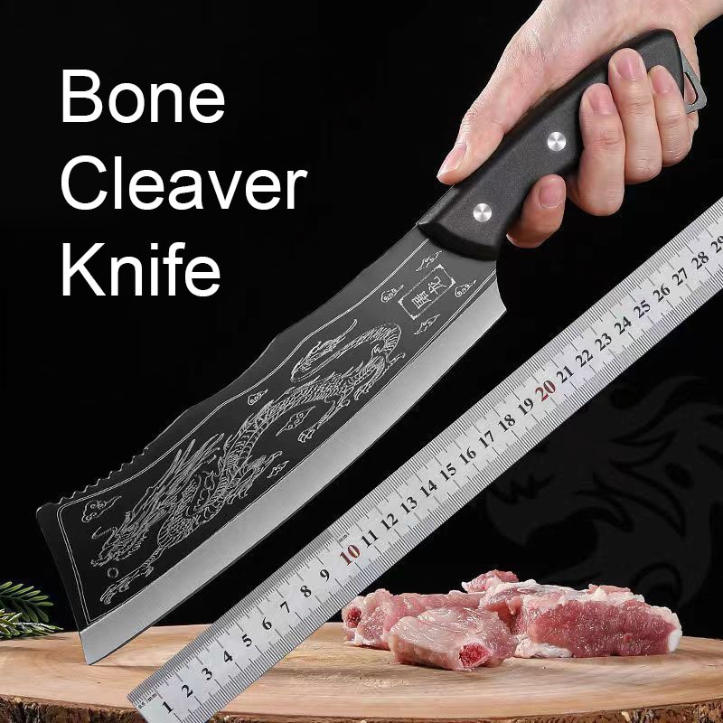 Bone Cleaver/ Chopping Knife/ Dragon imprint/ Kitchen/ Butcher/ Leather ...