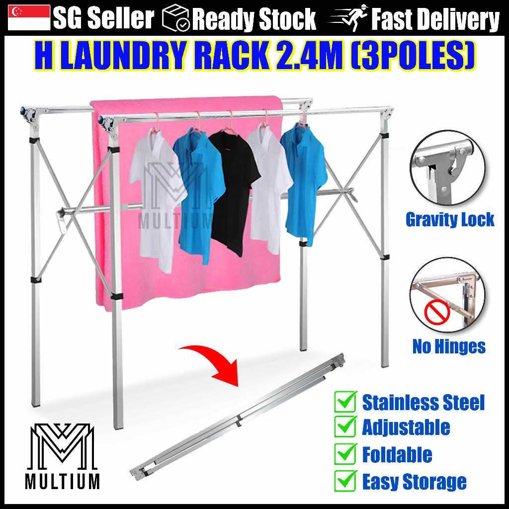 Laundry Rack H 2.4M (No Wheel) Stainless Steel Rack | Foldable Laundry ...