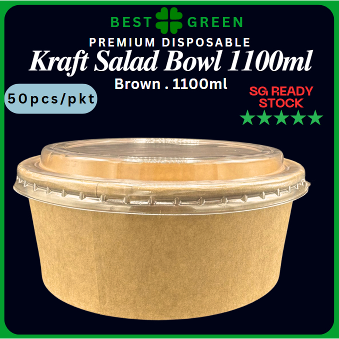[50pcs/pkt] Disposable Kraft Salad Bowl (1100ml) / Lunch Box Boal ...