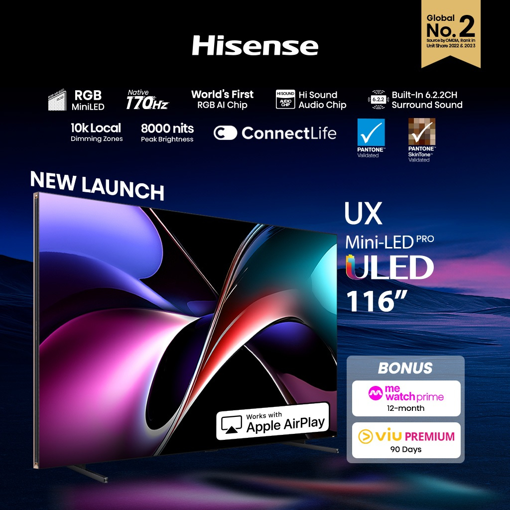 Hisense UX 116 inch ULED X TriChroma AI TV | World 1st RGB-Mini LED TV ...