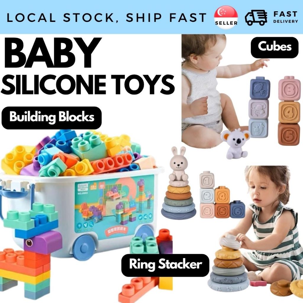 🇸🇬 Local Stock 🇸🇬 Baby Rubber Silicone Building Ring Stacking Animal ...