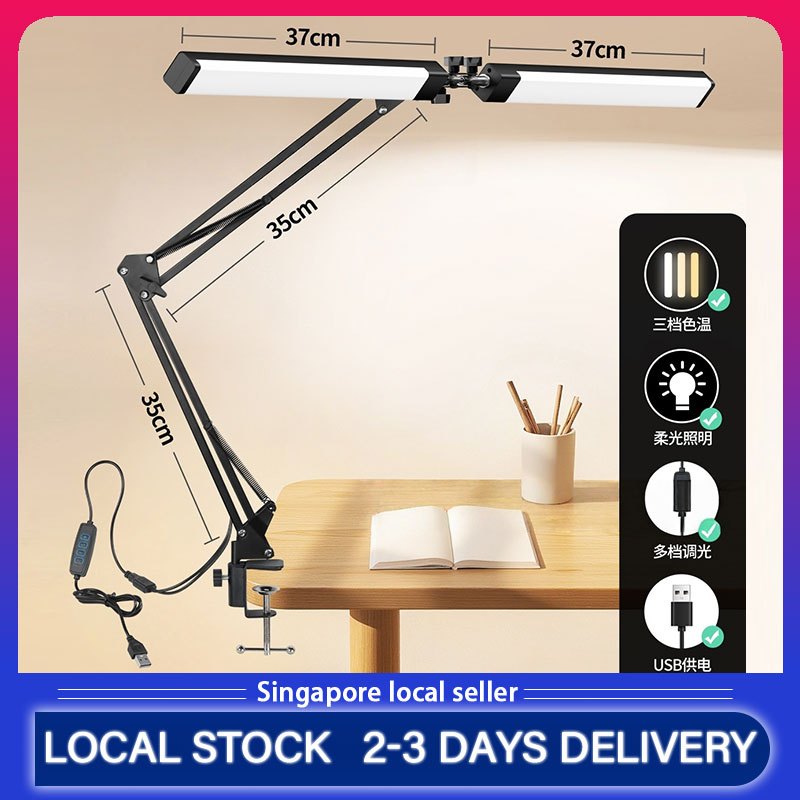 LED Desk Lamps Double Head Dimmable Led Computer Monitor Light USB ...