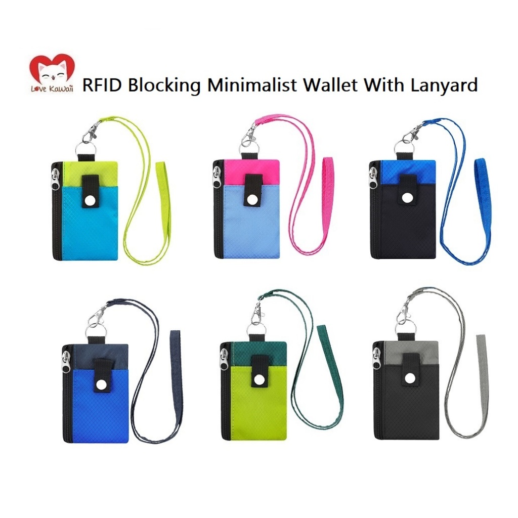 RFID Blocking Minimalist ID Wallet With Lanyard Kids Teens Men Women ...
