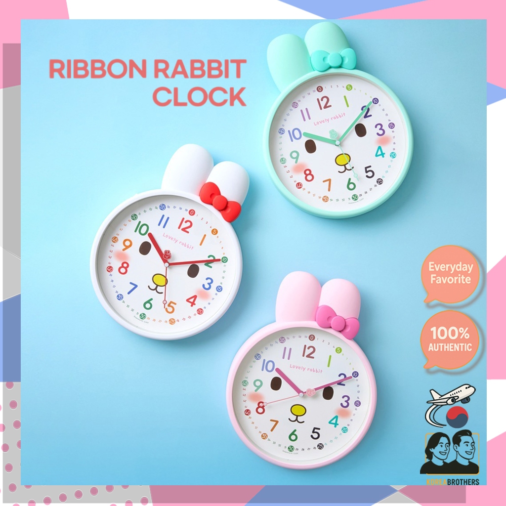 HC:CLOCK Ribbon Rabbit Silent Wall Clock 25cm + Stand / Cute & Quiet ...