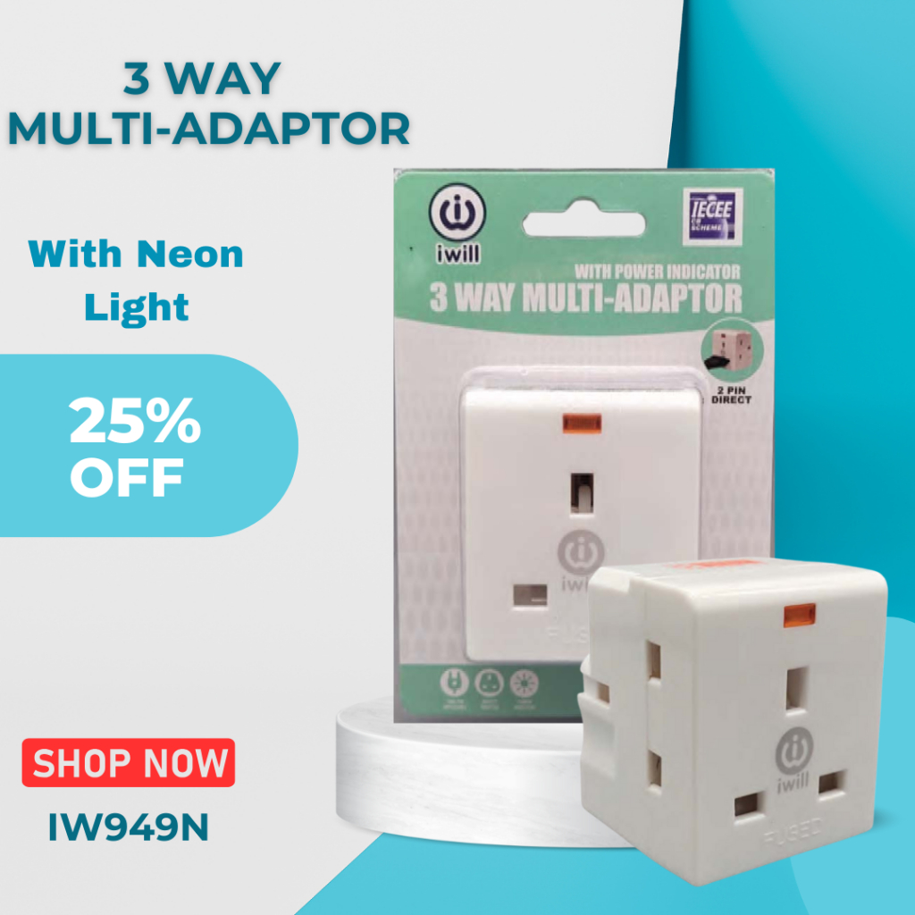 IWill 3 Way Multi-Adaptor with Power Indicator (IW949N) | Shopee Singapore