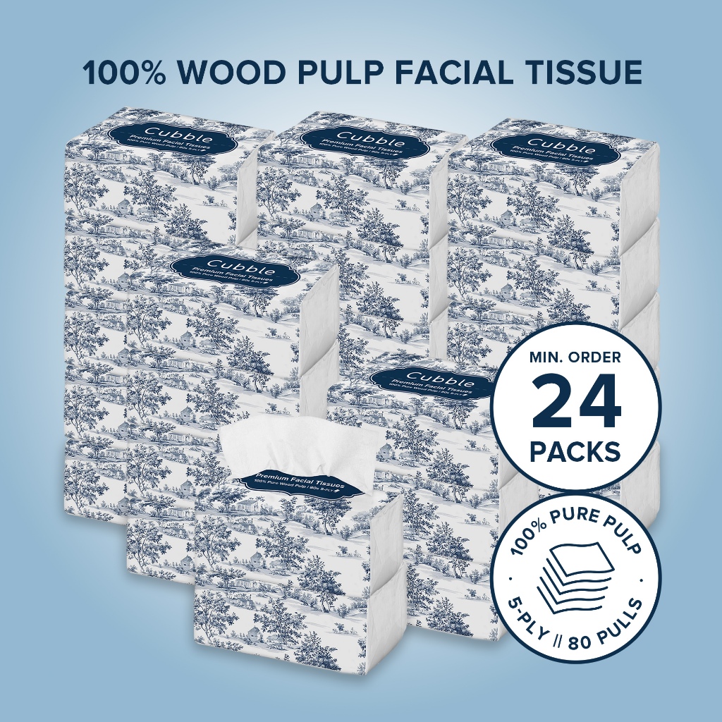 Cubble Premium Facial Tissue 5-PLY (80 Pulls) 100% Pure Wood Pulp 400 ...