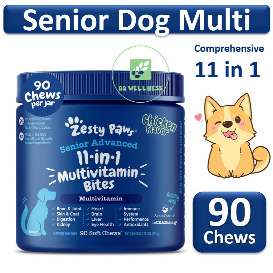 Zesty Paws Senior Dog 11 in 1 Advanced Multivitamin Bites 90 Chews ... - Senior Dog Probiotic Supplements For Arthritis