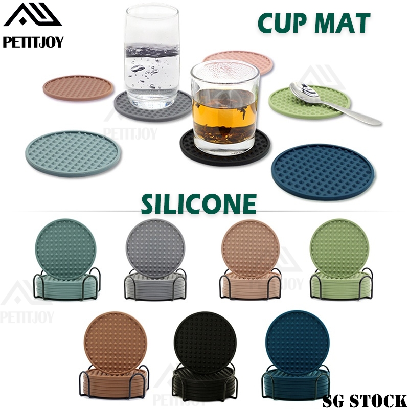 【SG】6Pcs/Set Silicone Coasters for Drinks Dual Sided Round Cup Mat With ...