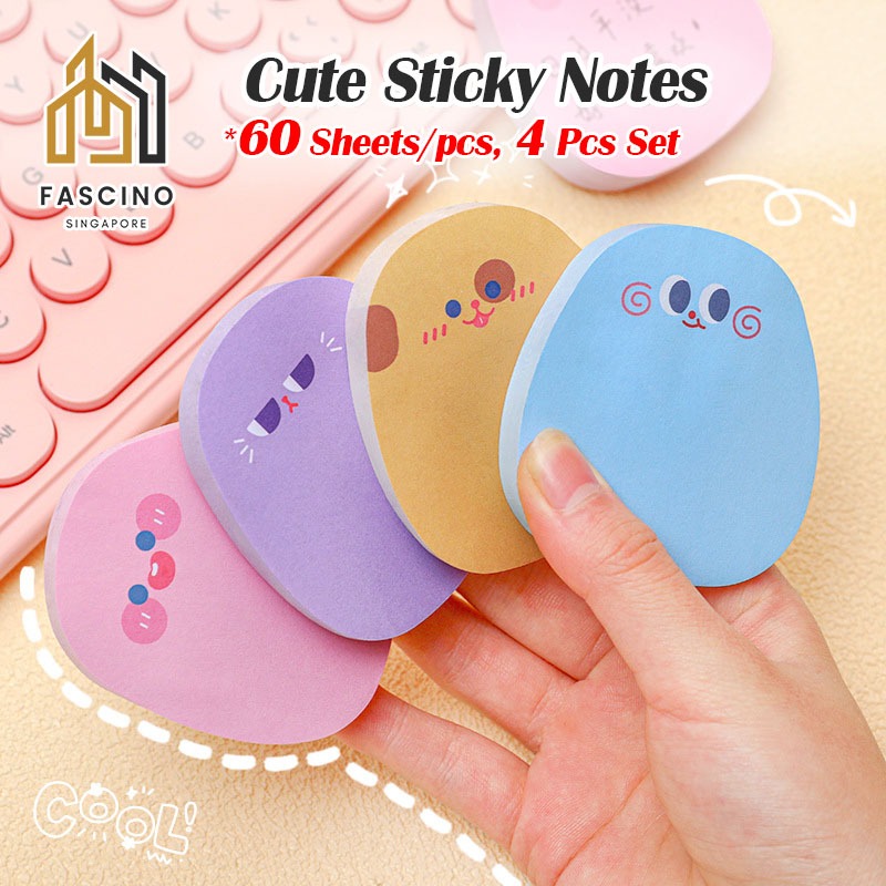 【SG】60 Sheets Cute Sticky Notes Cartoon Sticky Kawaii Sticky Notes Cute ...