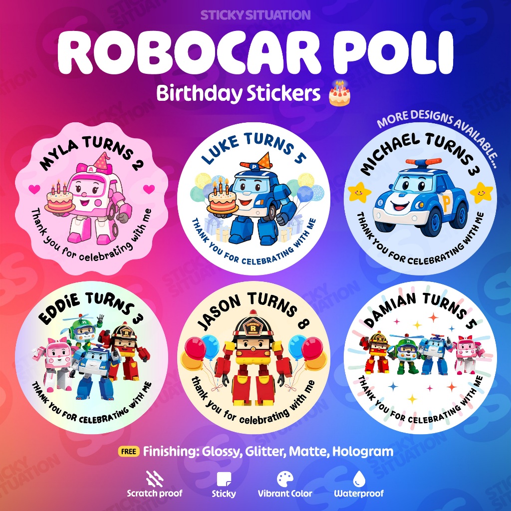 Personalized Rescue Vehicle Birthday Stickers | Popular Kids Cartoon ...
