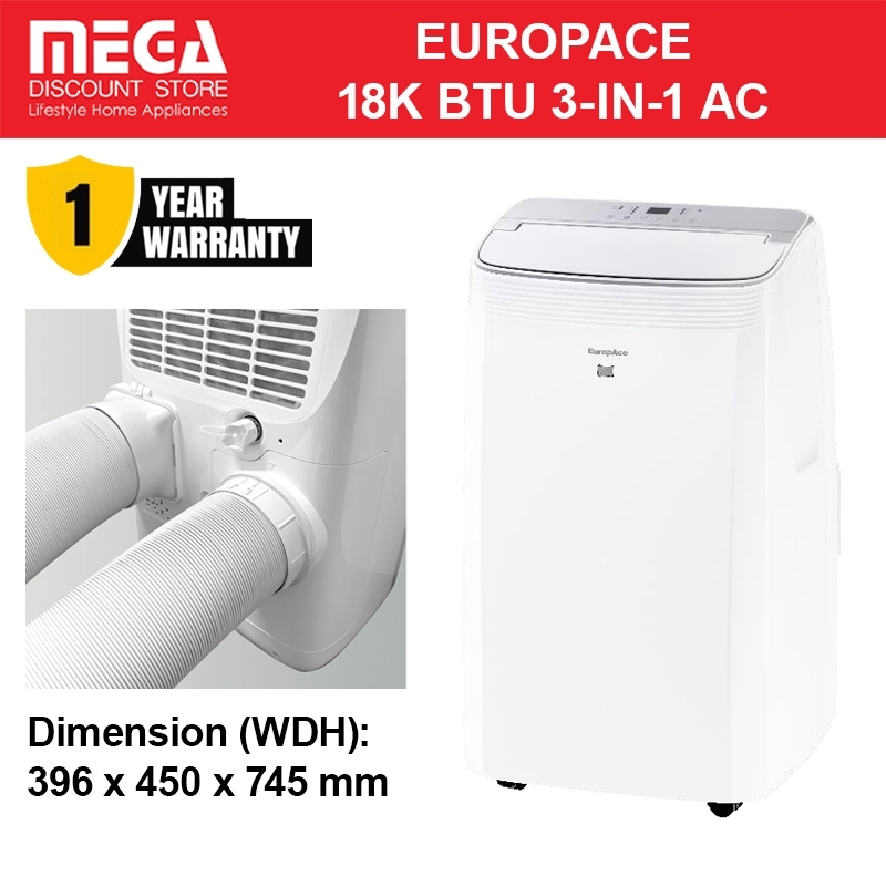 EUROPACE EPAC18T3E PORTABLE AIRCON | 18,000 BTU | Dual Hose | Free mini ...