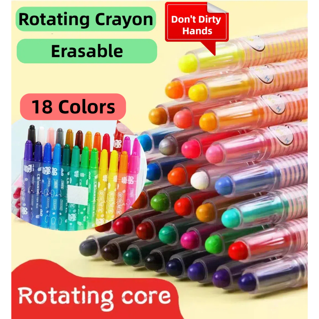 18 Colors Non-Toxic Rotating Roller Crayon Painting Drarwing Stationery ...