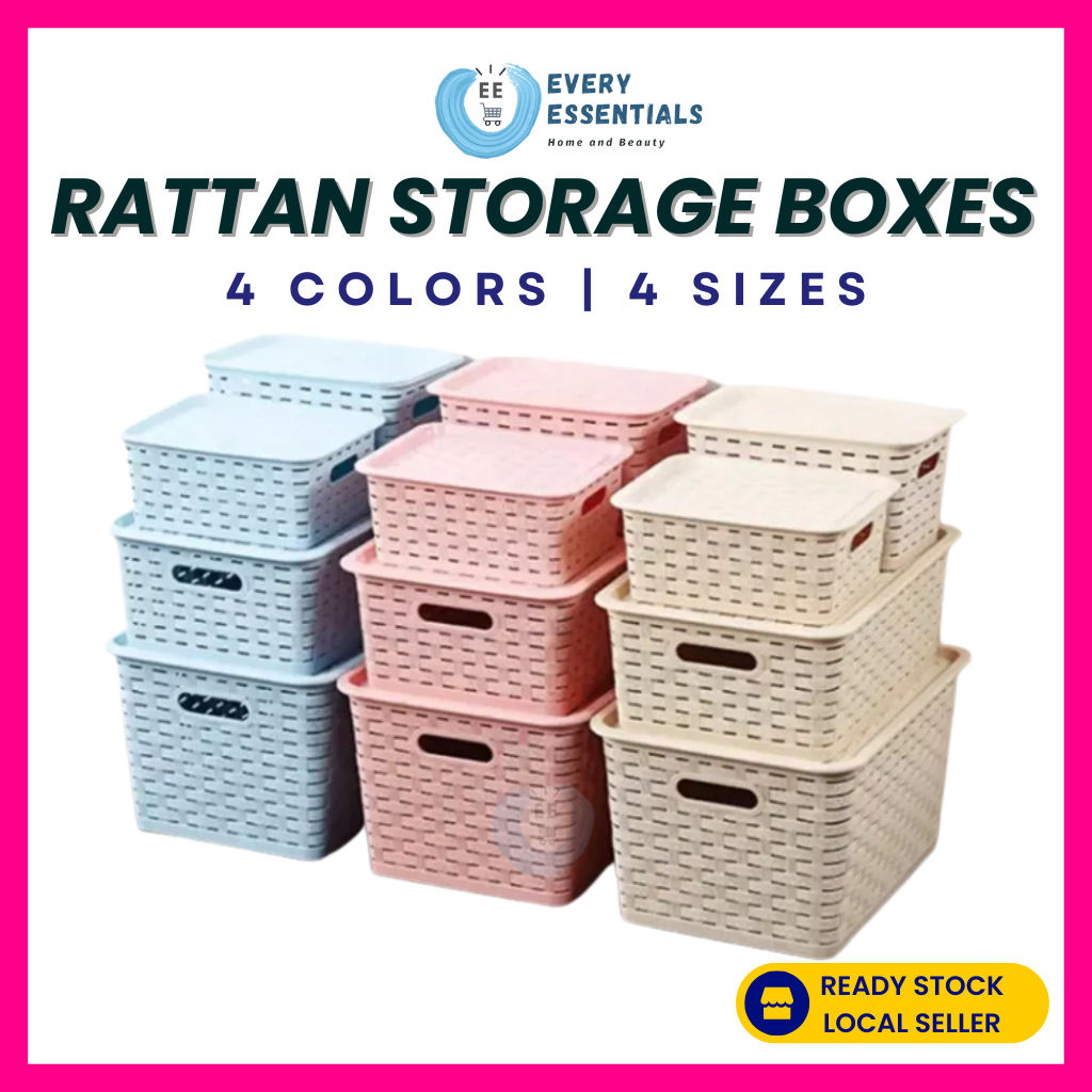 Rattan Style Storage Boxes with Lid (4 Sizes / 4 Colors) | Shopee Singapore