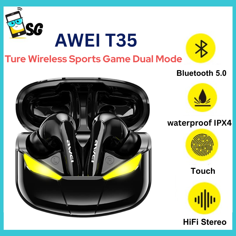 Awei T35 Bluetooth V5.0 Ture Wireless Sports Game Dual Mode IPX5 ...