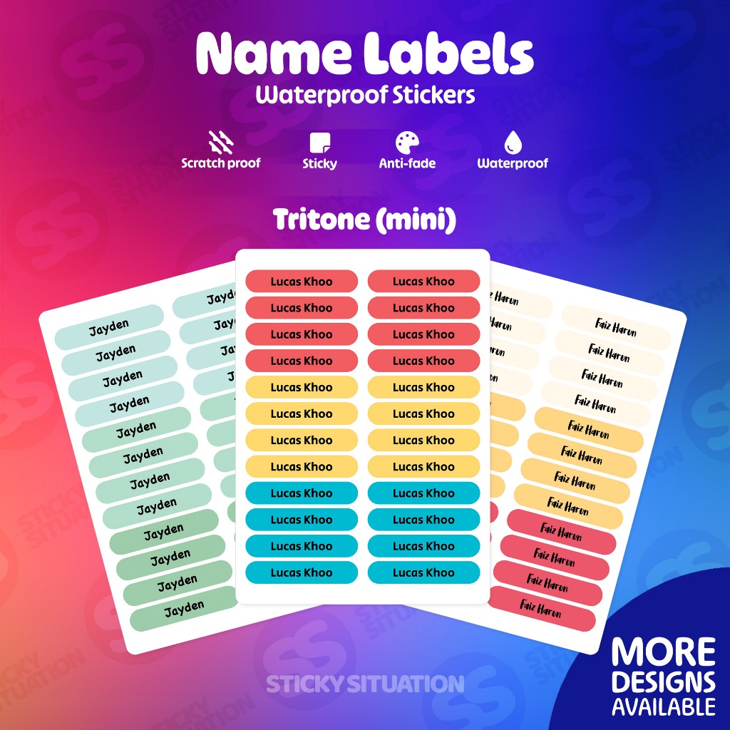 Tritone Mini Children’s Name Labels – Personalized Waterproof Stickers ...