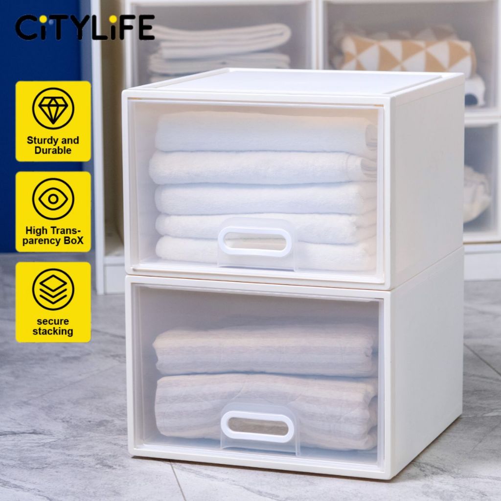 Citylife 40L Stackable Storage Drawer Plastic Container box Home ...