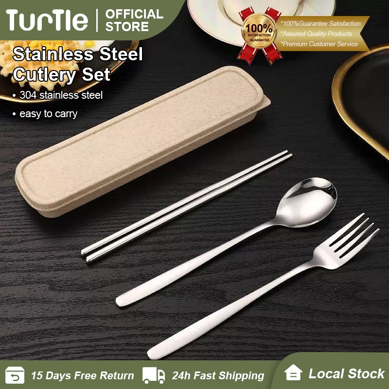 TURTLE Stainless Steel Portable Cutlery Set Box (Set of 3) Chopsticks ...