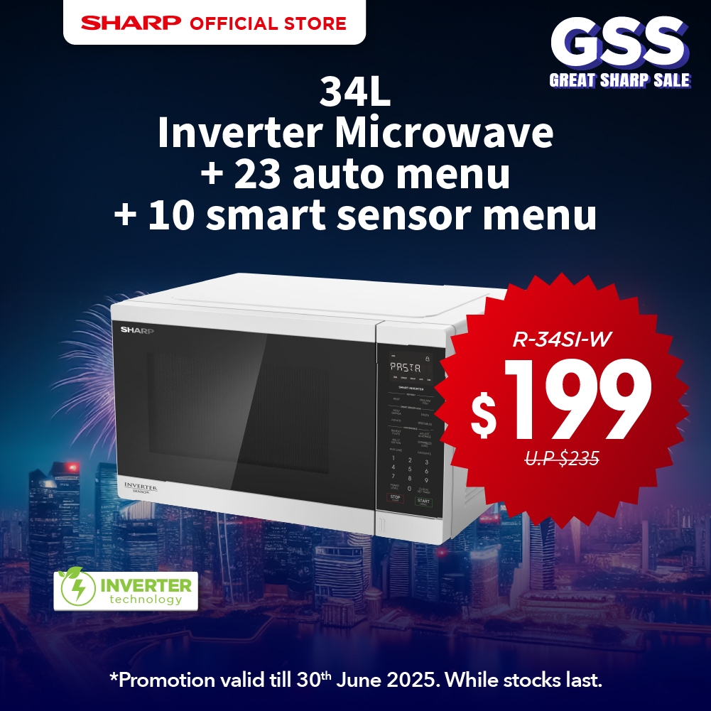 SHARP 34L Basic Inverter Microwave Oven R-34SI-BS / R-34SI-W | Shopee ...