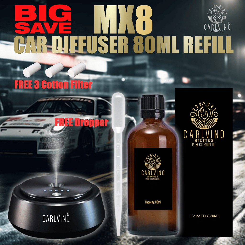 MX8 CAR DIFFUSER 80ml FRAGRANCE ESSENTIAL OIL REFILL WITH FREE COTTON ...