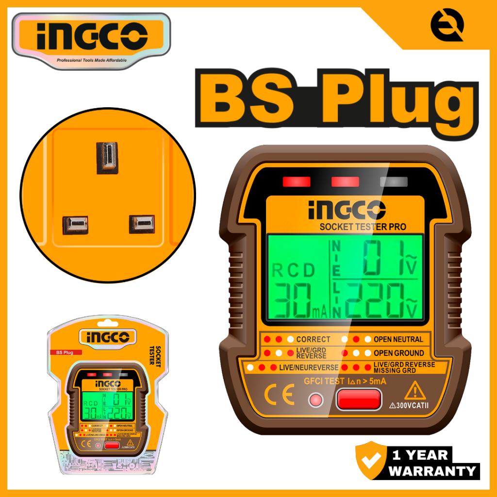 INGCO SOCKET TESTER | 3 PIN PLUG | HESST30012 | Shopee Singapore