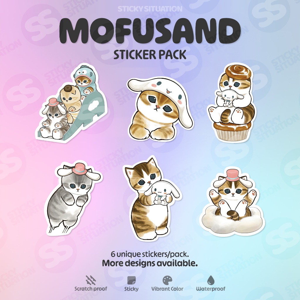 Mofusand Sticker Pack (6 Unique Designs) – Sanrio, Shark, Kuromi ...