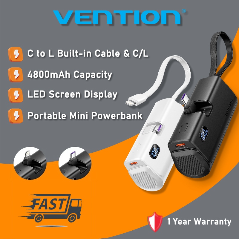 VENTION Power Bank 20000mAh 165W con Cavo Integrato, Display Digitale e Animazione Emoji, 2 X 100W USB-C Ricarica Rapida, Compatibile con MacBook, Dell, HP, iPhone 17/16/15/14, Samsung Galaxy S24