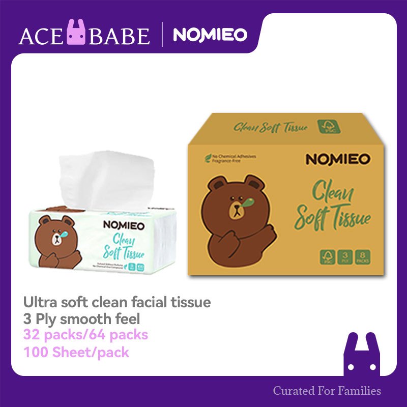 [Family Pack]NOMIEO Facial Tissue 100 sheets, 3PLY per pack Smooth Feel ...