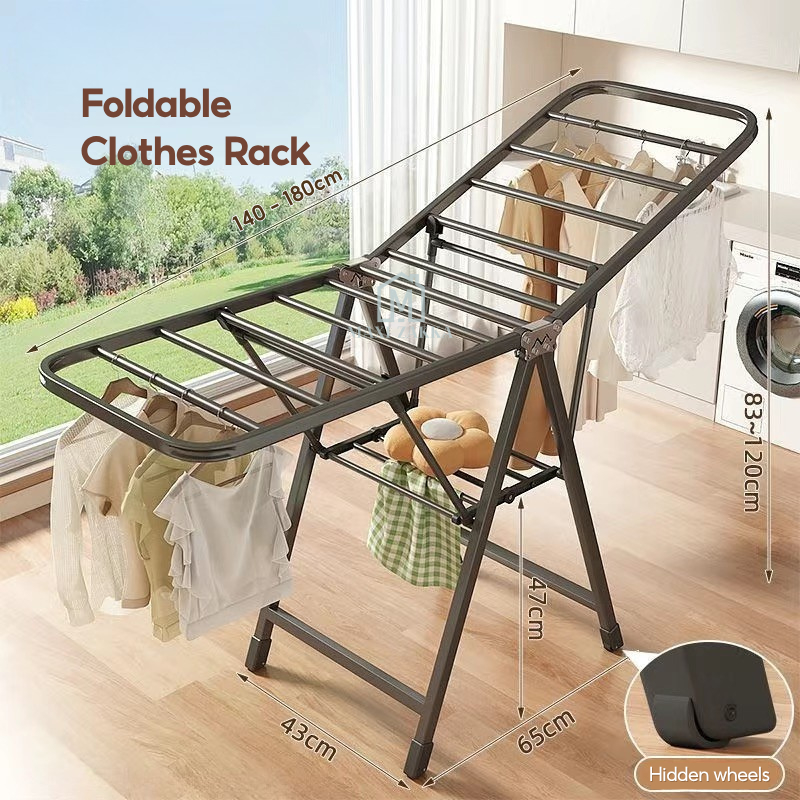 🇸🇬 Ready Stock Foldable Clothes Drying Rack Height Adjustable Laundry ...