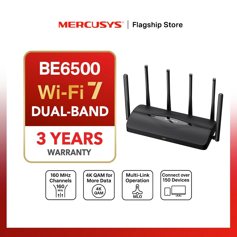 Mercusys Wi-Fi 7 Router MR25BE – Bis Zu 3570 Mbps, 4 Gigabit-Ports, MLO, 160 MHz Für Flüssiges 4K/8K & Gaming