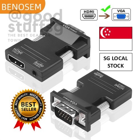 [SG FREE 🚚] 1080P HDMI to VGA Adapter Converter Cable with 3.5mm Audio ...