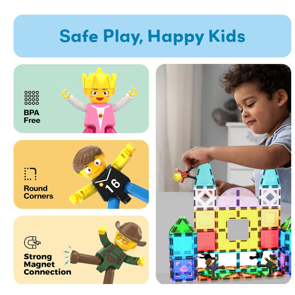 PicassoTiles 8-Piece Character Action Figures - Variety pack with King, Queen, grandparents, athletes and professional characters