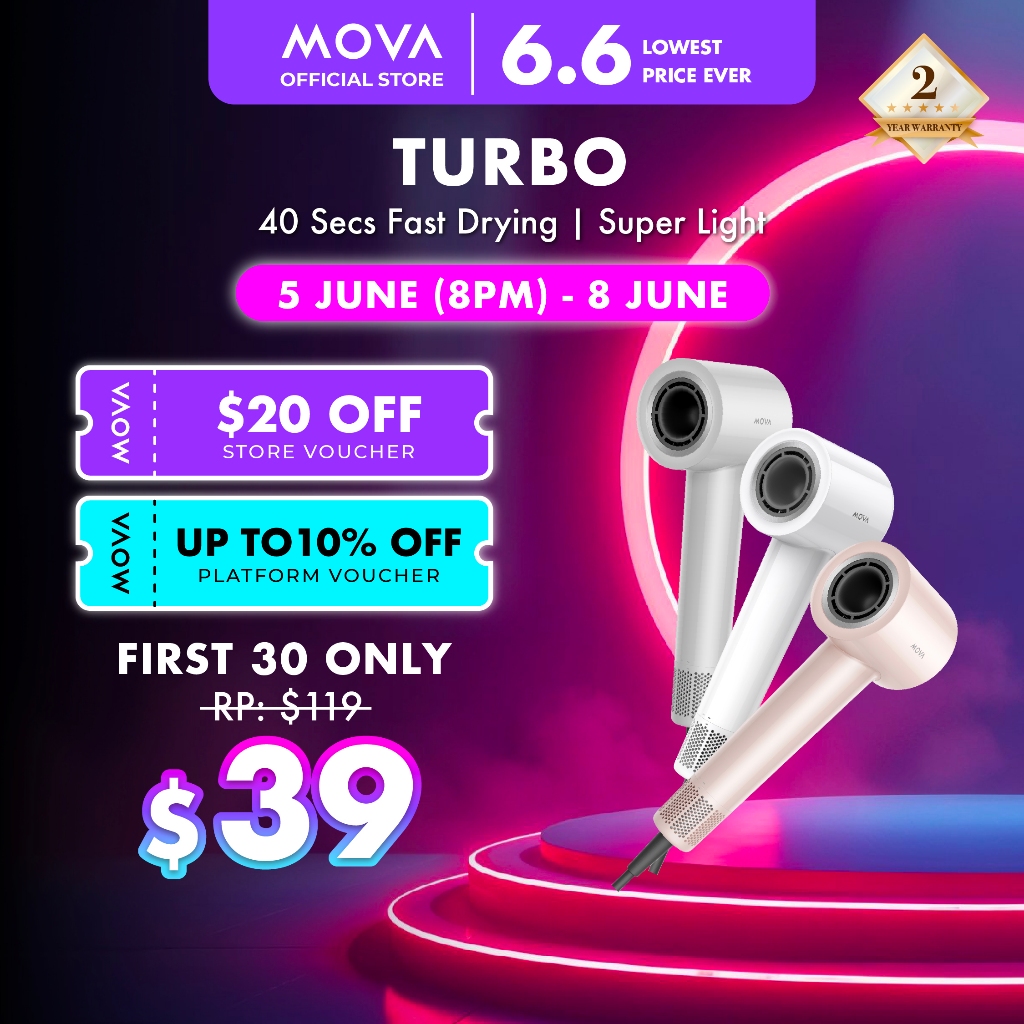 【2 Years Warranty】MOVA Turbo Hair Dryer | 40s Fast Drying | 330g ...