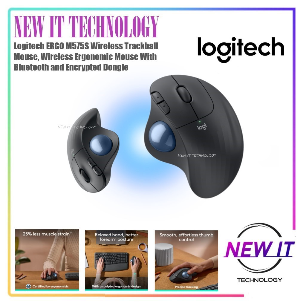 Logitech Ergo M575S Wireless Trackball Mouse, Wireless Ergonomic Mouse ...