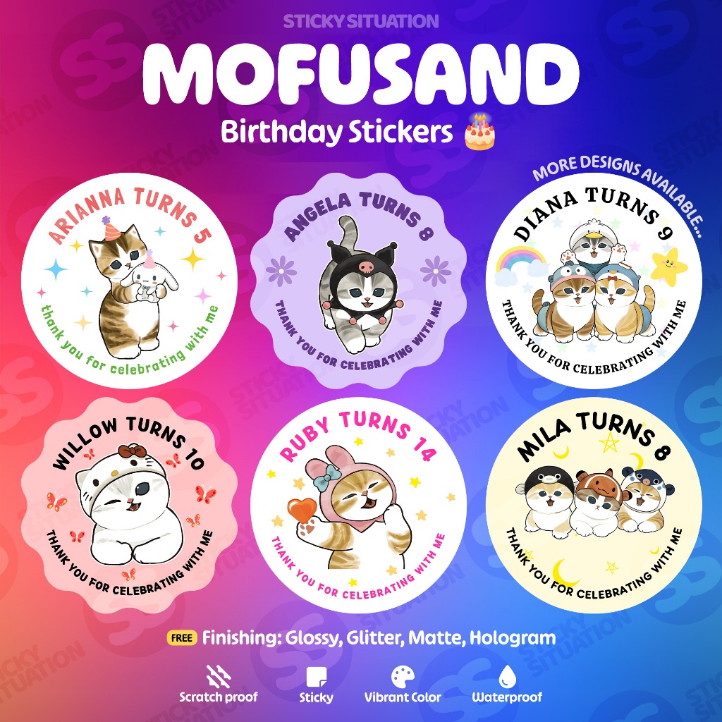 Personalized Mofusand Birthday Stickers – Customized Goodie Bag ...