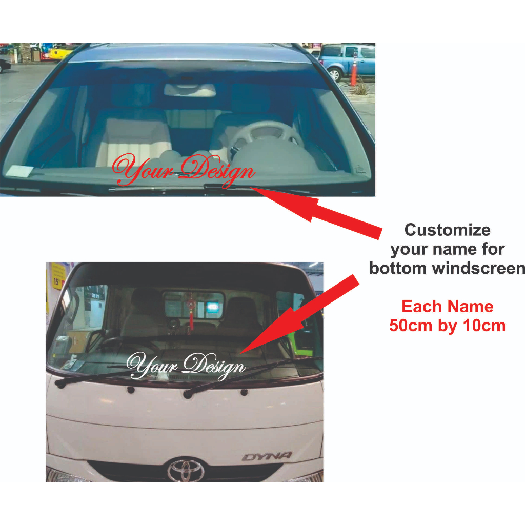 [SG SELLER] Name Diecut stickers for Car, van, lorry bottom windscreen ...
