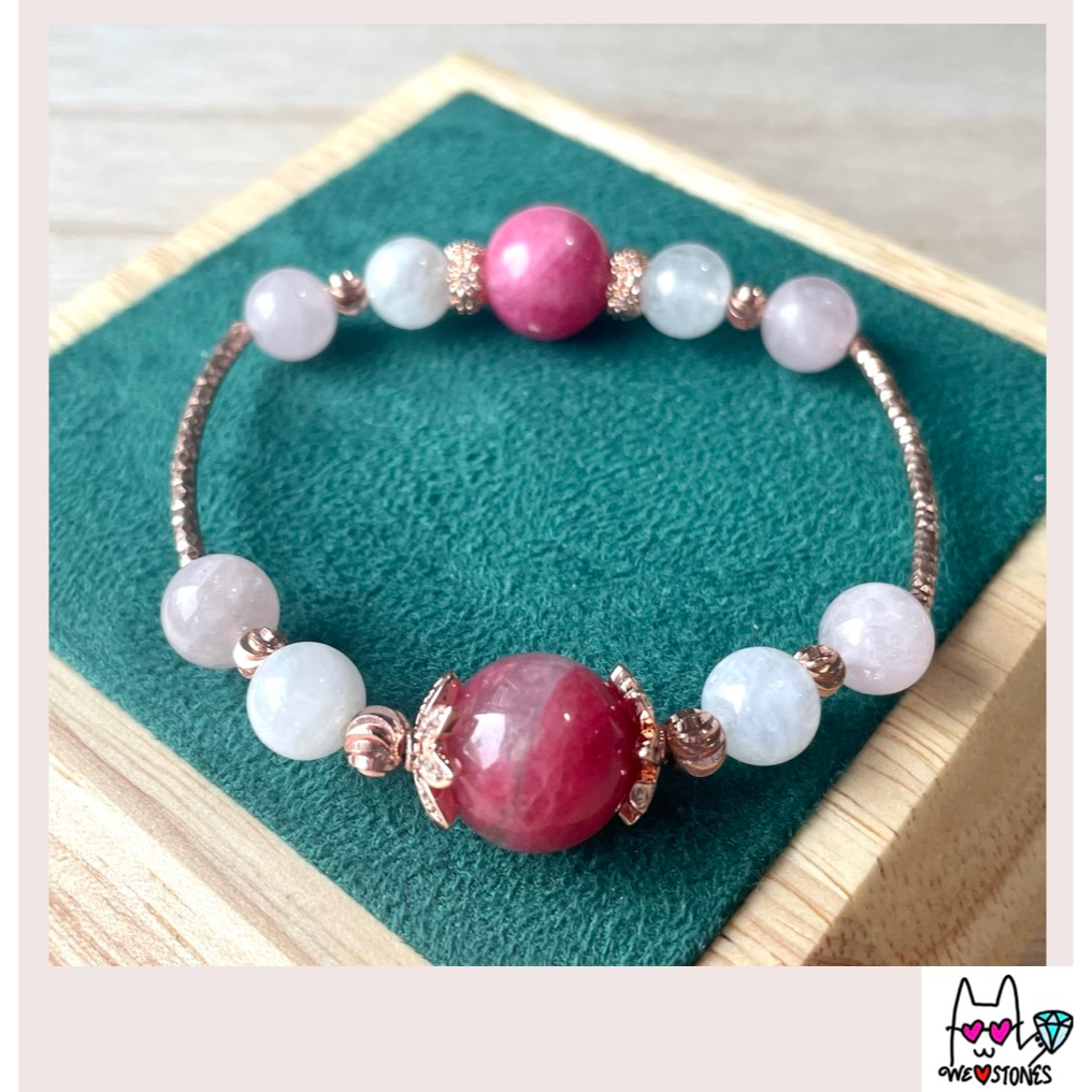 Sakura Rhodonite, Rhodonite, Rose Quartz and Moonstone bracelet (Size ...