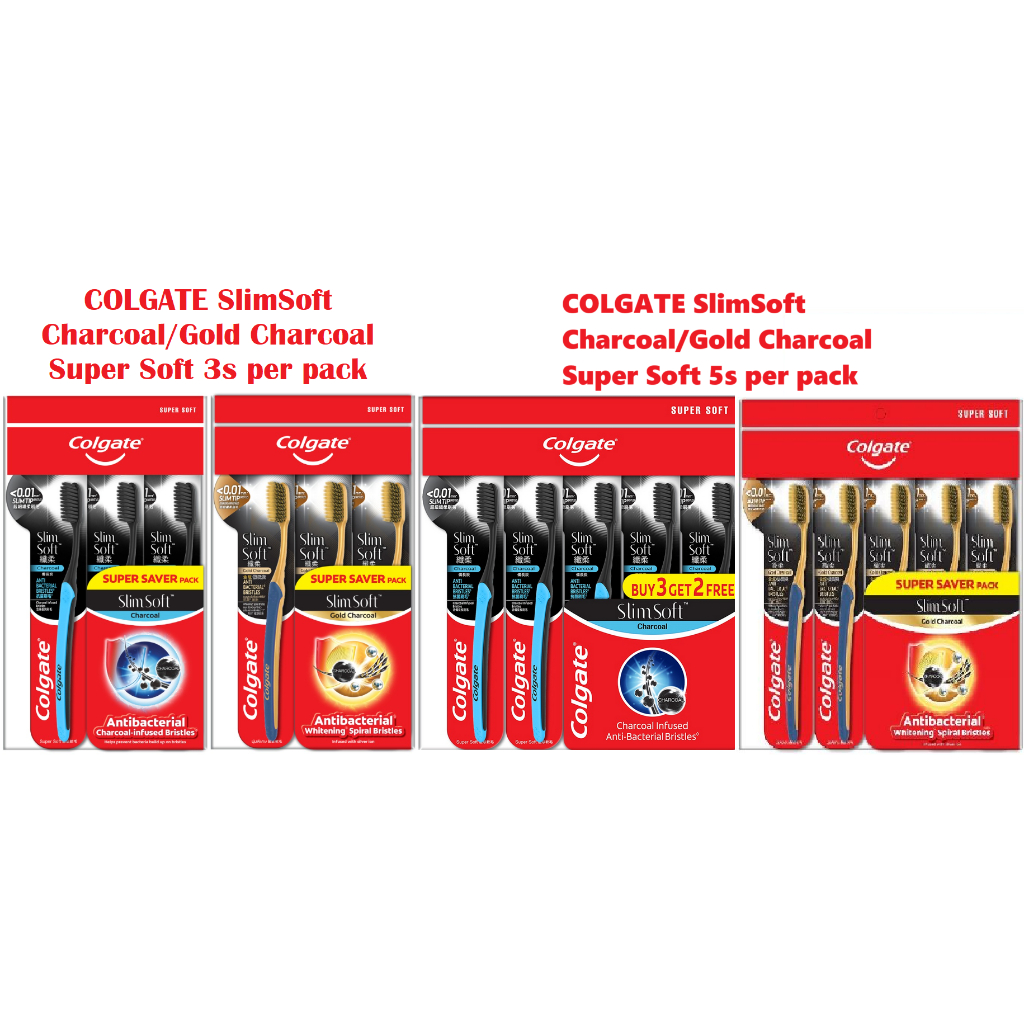 COLGATE SlimSoft Charcoal/Gold Charcoal Super Soft 3s/5s per pack ...