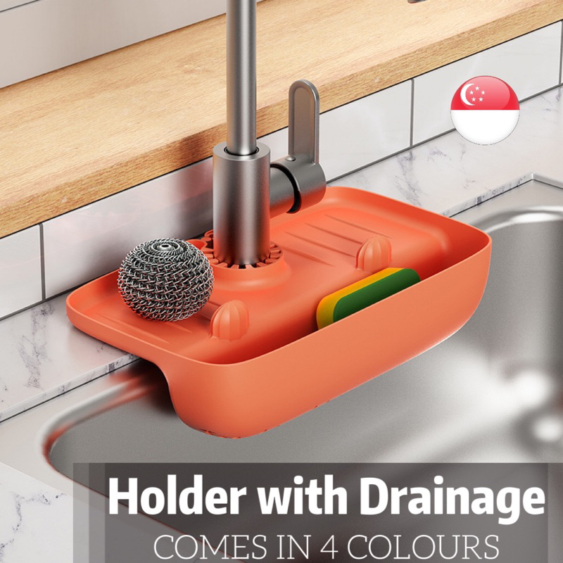 SG Stock Silicone Tap Faucet Holder with Drainage Organiser Sponge ...