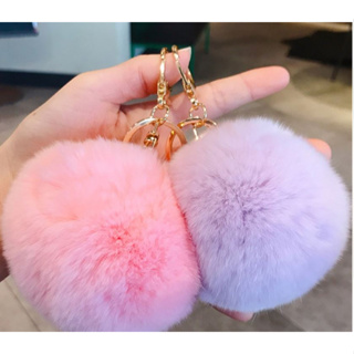 BBSUN Genuine Fox Fur Pom Pom Keychain for Womens Bag Purse Charm Silver Ring Baby Fluffy Fur Ball Keychain (Black)