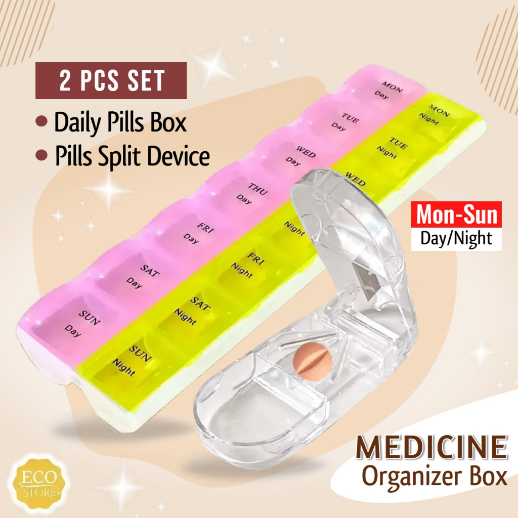 2 Pcs of Medicine Box Pill Organizer Medication Supplement Vitamin