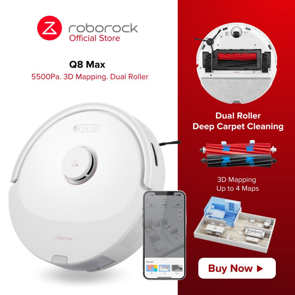 [ Ready Stock ] Roborock Q8 Max Robotic Vacuum 5500Pa 3D Mapping Vacuum