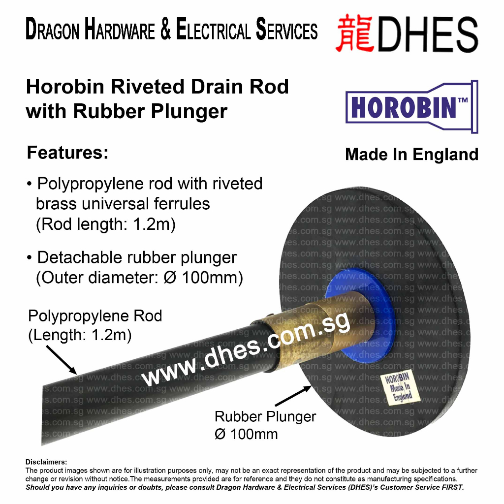 Horobin Drain Rod Set (Rubber Plunger and Drain Rod) Made in England ...