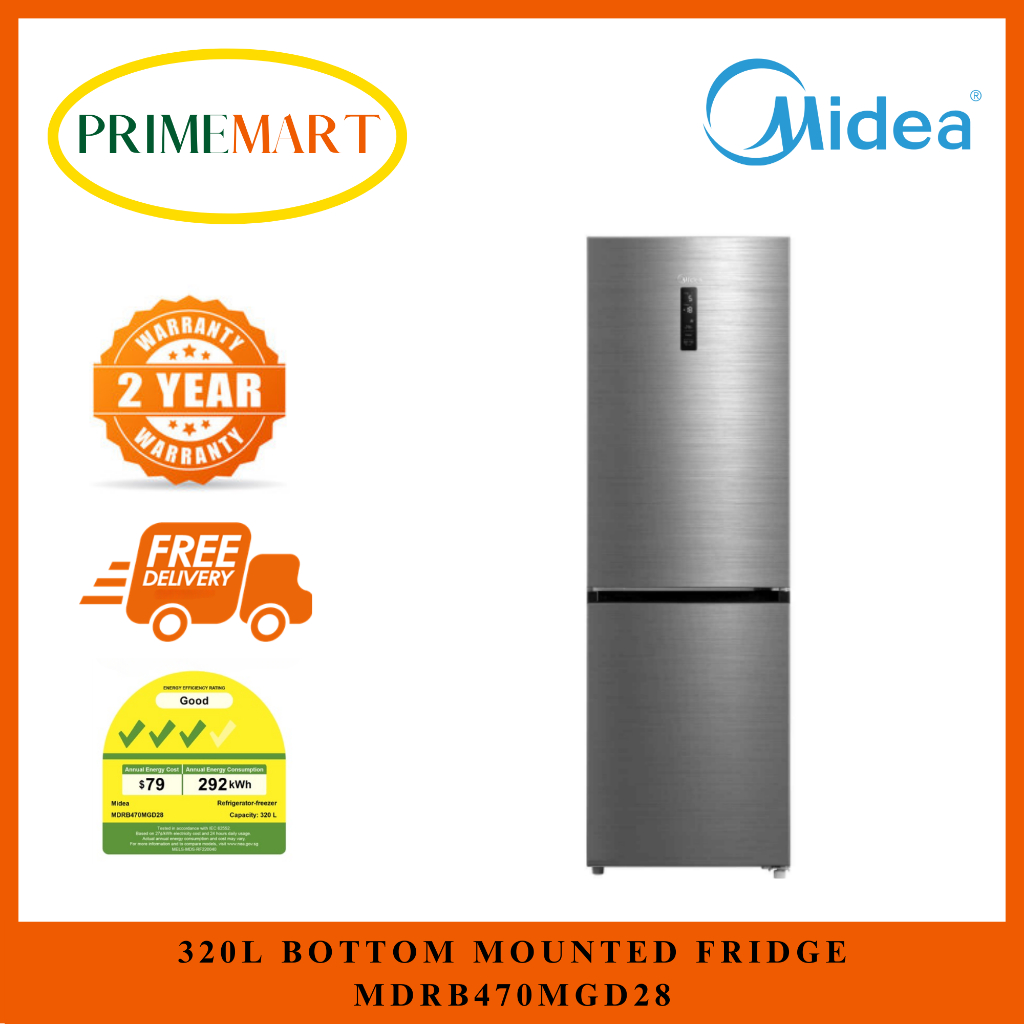 MIDEA MDRB470MGD28 320L BOTTOM MOUNTED FRIDGE [3 TICKS] 2 YEARS